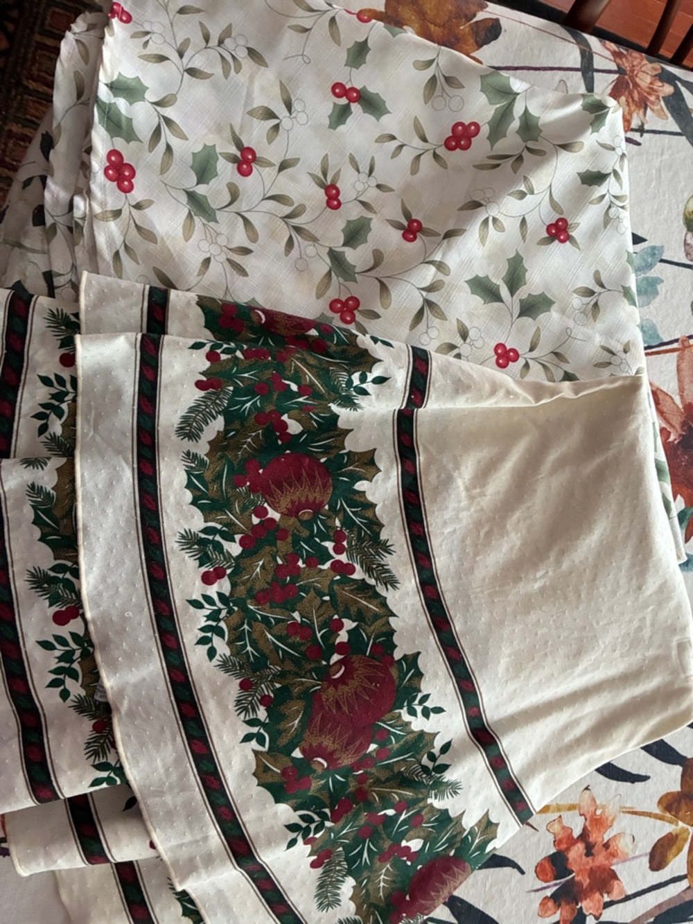 Two Christmas Tablecloths 70 inch round